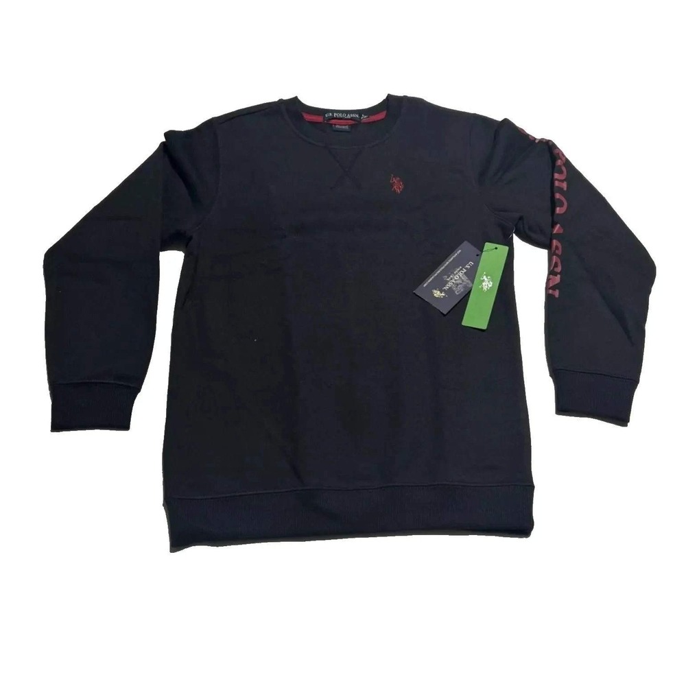 US Polo Assn Black Long Sleeve Fleece Pullover Sweatshirt Boys Large (10/12) NEW